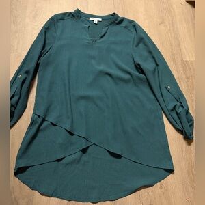 Teal Blouse with Layered Hem